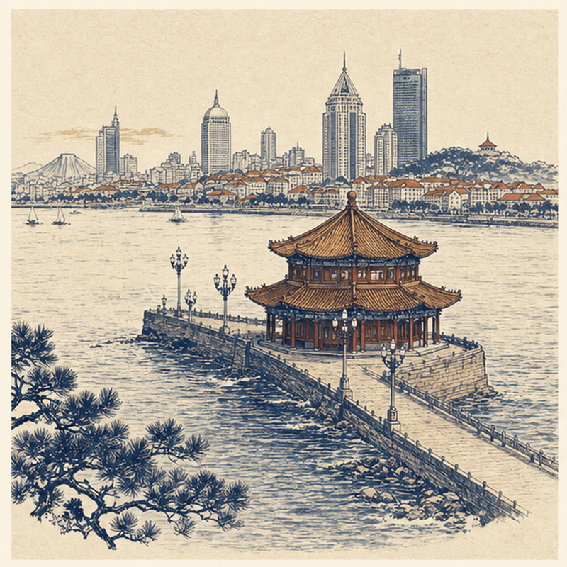 青岛市地标插画
